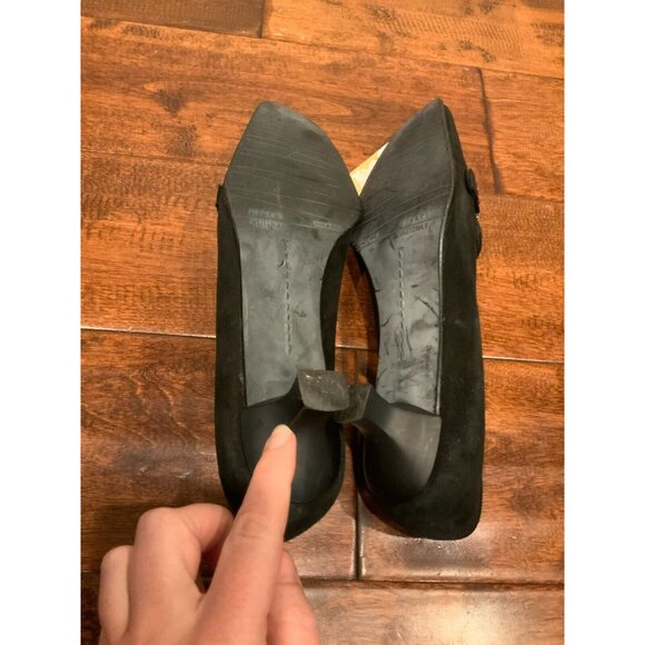 Stuart Weitzman Black Suede Square Toe Kitten Heel Loafers, Size 7.5 (US) - Picture 7 of 8